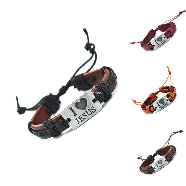 I Love Jesus Genuine Leather Charm Bracelet