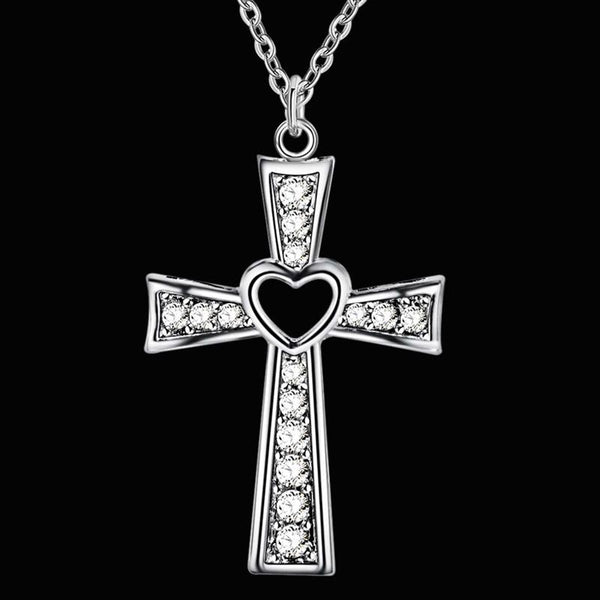 Bling Cross Heart Necklace