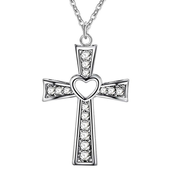 Bling Cross Heart Necklace