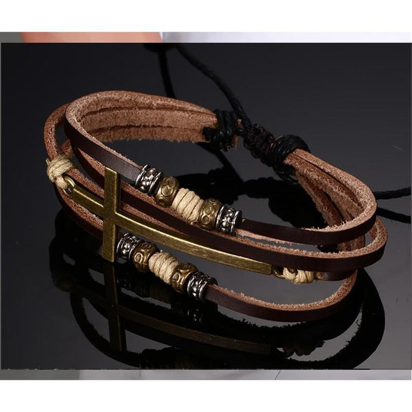 Adjustable Leather Cross Bracelets