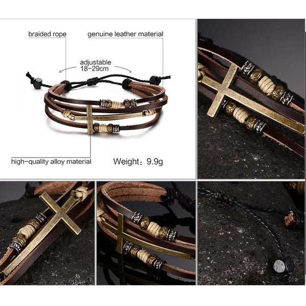 Adjustable Leather Cross Bracelets