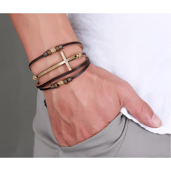 Adjustable Leather Cross Bracelets