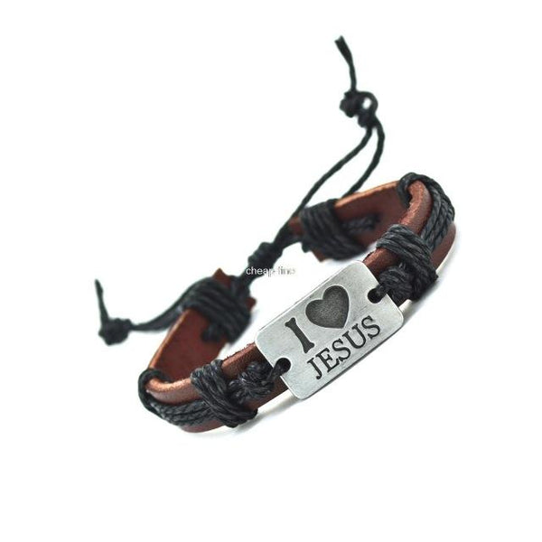 I Love Jesus Genuine Leather Charm Bracelet